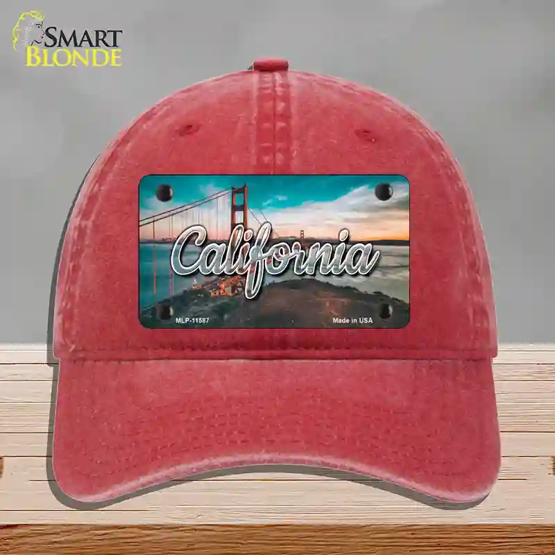 HAT13-MLP-11587 California Golden Gate Bridge State Novelty License Plate Hat, Unconstructed Cotton - Red