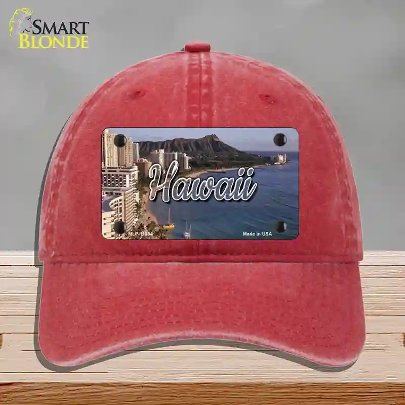 HAT13-MLP-11594 Hawaii Beach State Novelty License Plate Hat, Unconstructed Cotton - Red