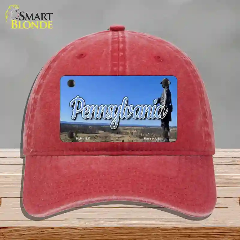 HAT13-MLP-11627 Pennsylvania Gettysburg Statue State Novelty License Plate Hat, Unconstructed Cotton - Red