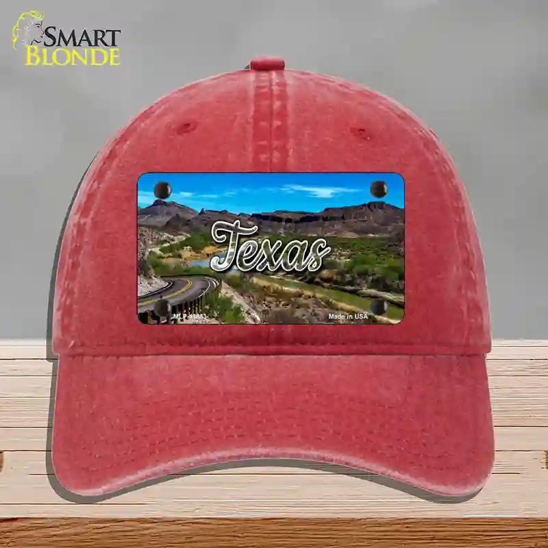 HAT13-MLP-11633 Texas Open Mountain Road State Novelty License Plate Hat, Unconstructed Cotton - Red