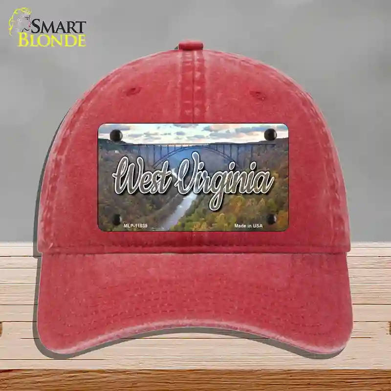 HAT13-MLP-11639 West Virginia River Bridge State Novelty License Plate Hat, Unconstructed Cotton - Red