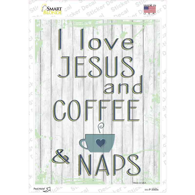 P-3505s-M Jesus Coffee Naps Novelty Rectangular Sticker Decal, Medium
