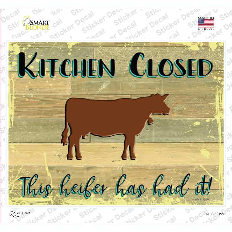 P-3519s-M Kitchen Closed Novelty Rectangular Sticker Decal, Medium