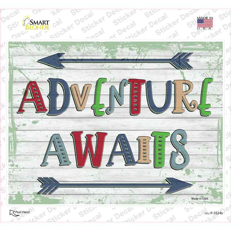 P-3524s-M Adventure Awaits Novelty Rectangular Sticker Decal, Medium