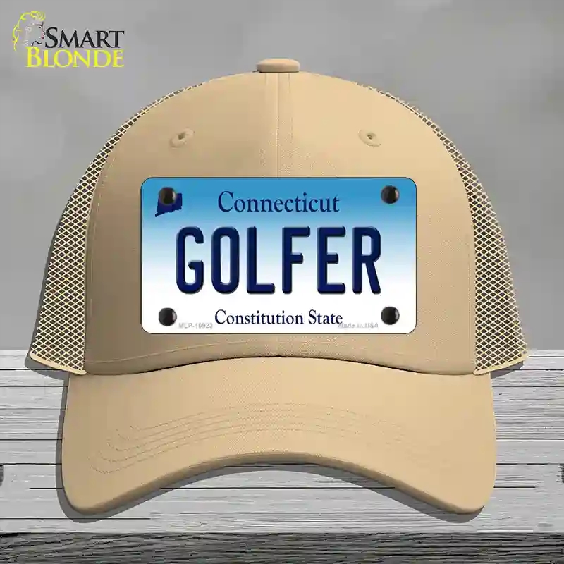 HAT15-MLP-10923 Golfer Connecticut Novelty License Plate Hat, Mesh - Khaki