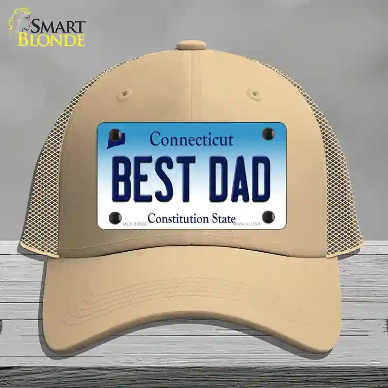 HAT15-MLP-10928 Best Dad Connecticut Novelty License Plate Hat, Mesh - Khaki