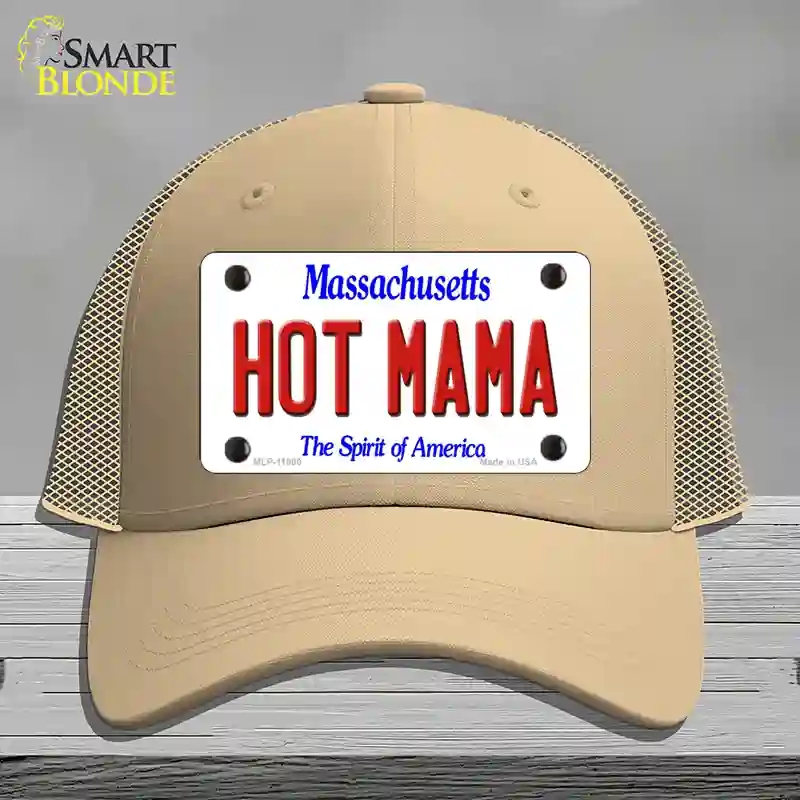 HAT15-MLP-11000 Hot Mama Massachusetts Novelty License Plate Hat, Mesh - Khaki