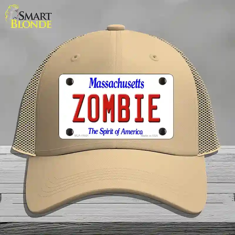HAT15-MLP-11001 Zombie Massachusetts Novelty License Plate Hat, Mesh - Khaki
