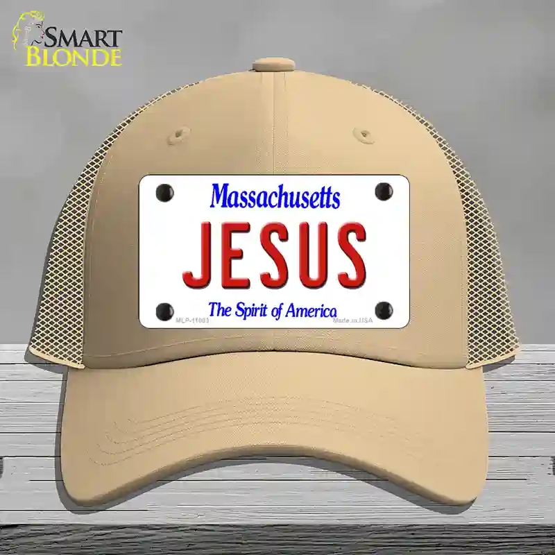 HAT15-MLP-11003 Jesus Massachusetts Novelty License Plate Hat, Mesh - Khaki