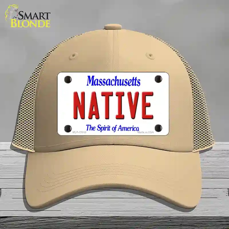 HAT15-MLP-11010 Native Massachusetts Novelty License Plate Hat, Mesh - Khaki