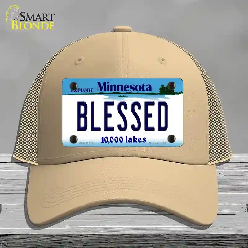 HAT15-MLP-11074 Blessed Minnesota State Novelty License Plate Hat, Mesh - Khaki