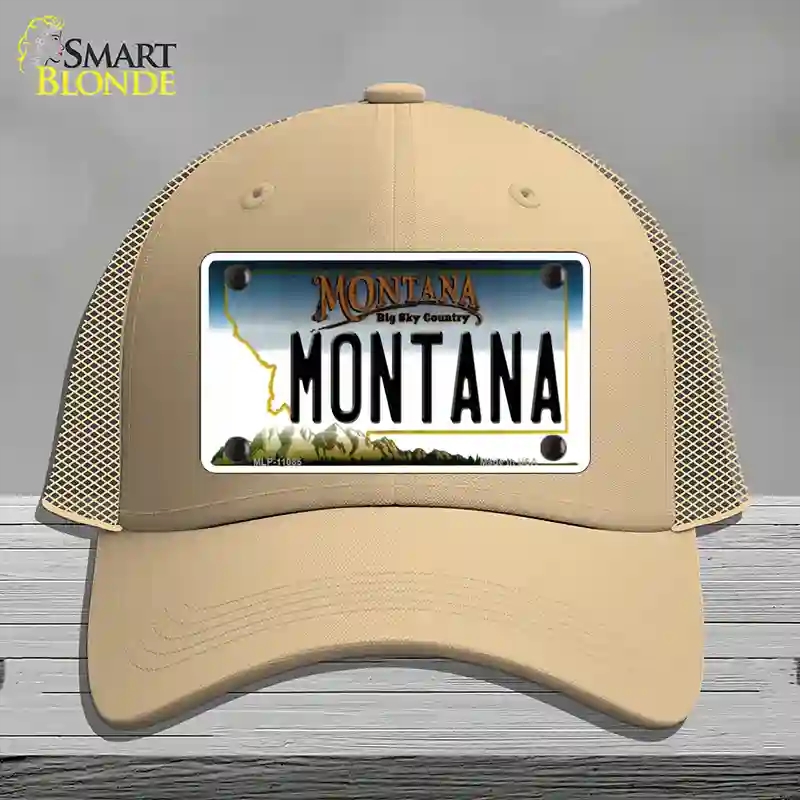 HAT15-MLP-11085 Montana State Novelty License Plate Hat, Mesh - Khaki