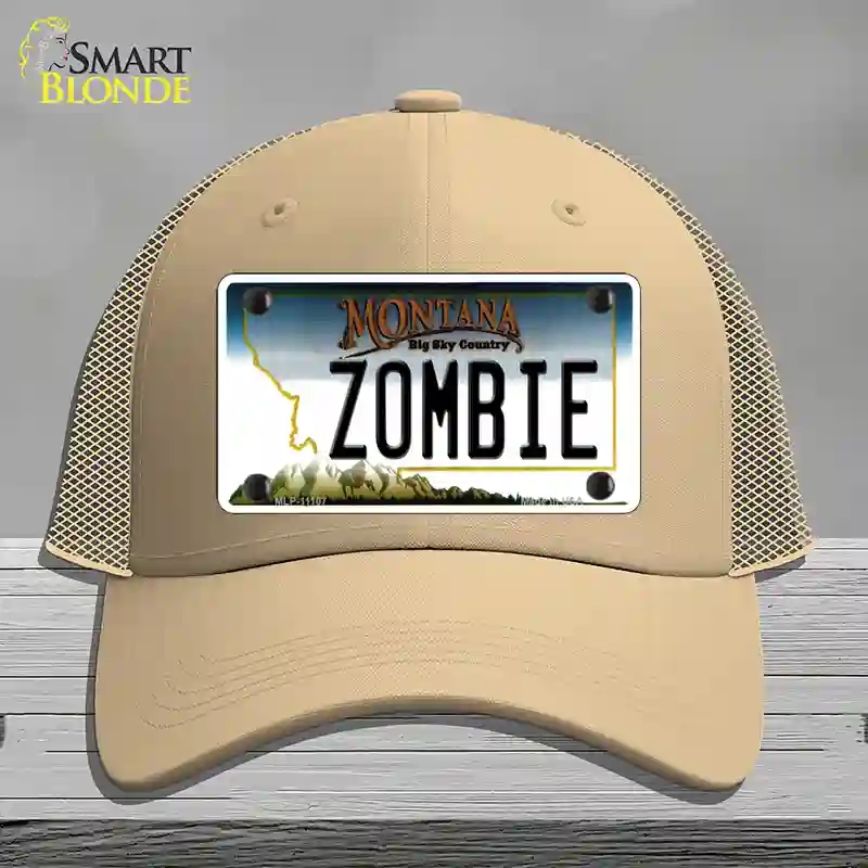 HAT15-MLP-11107 Zombie Montana State Novelty License Plate Hat, Mesh - Khaki