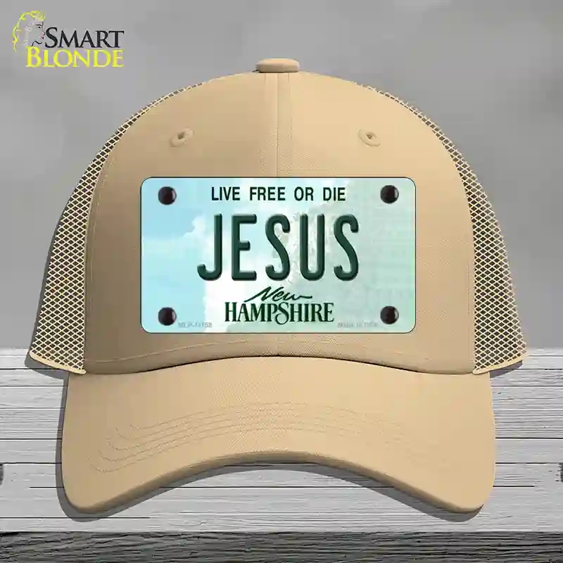 HAT15-MLP-11158 Jesus   Hampshire State Novelty License Plate Hat, Mesh - Khaki