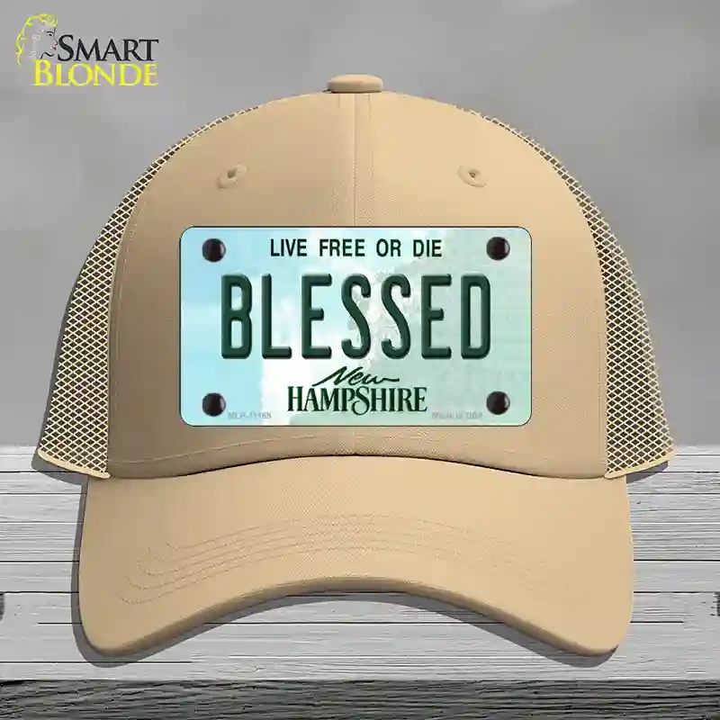 HAT15-MLP-11168 Blessed   Hampshire State Novelty License Plate Hat, Mesh - Khaki