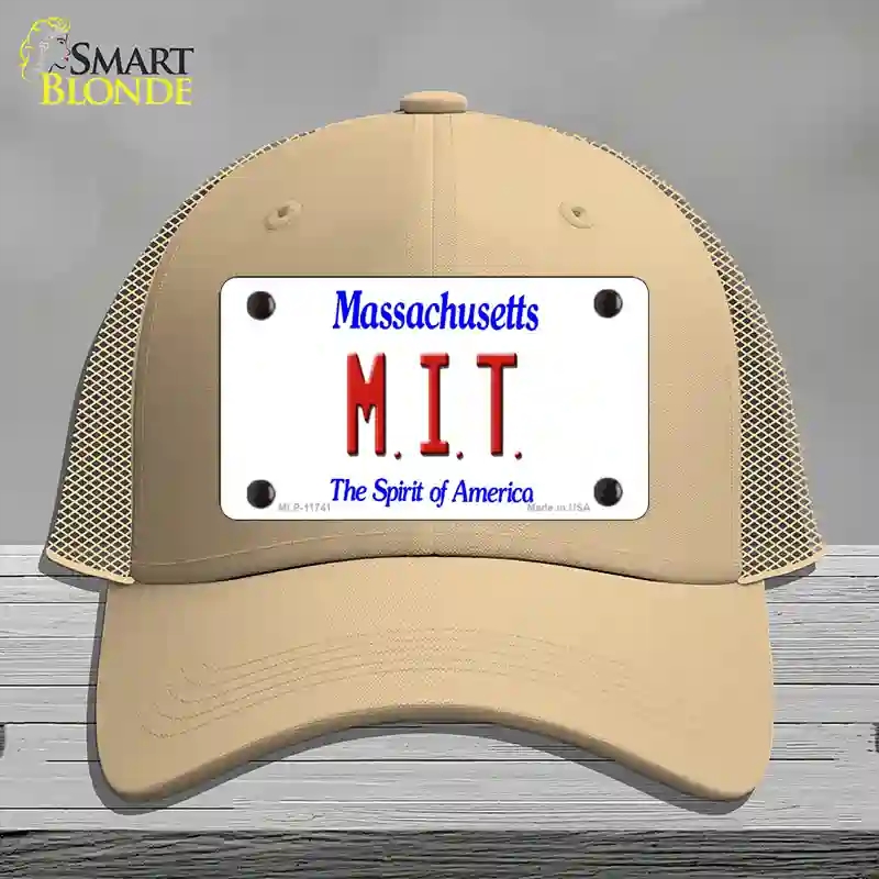 HAT15-MLP-11741 MIT Massachusetts State Novelty License Plate Hat, Mesh - Khaki