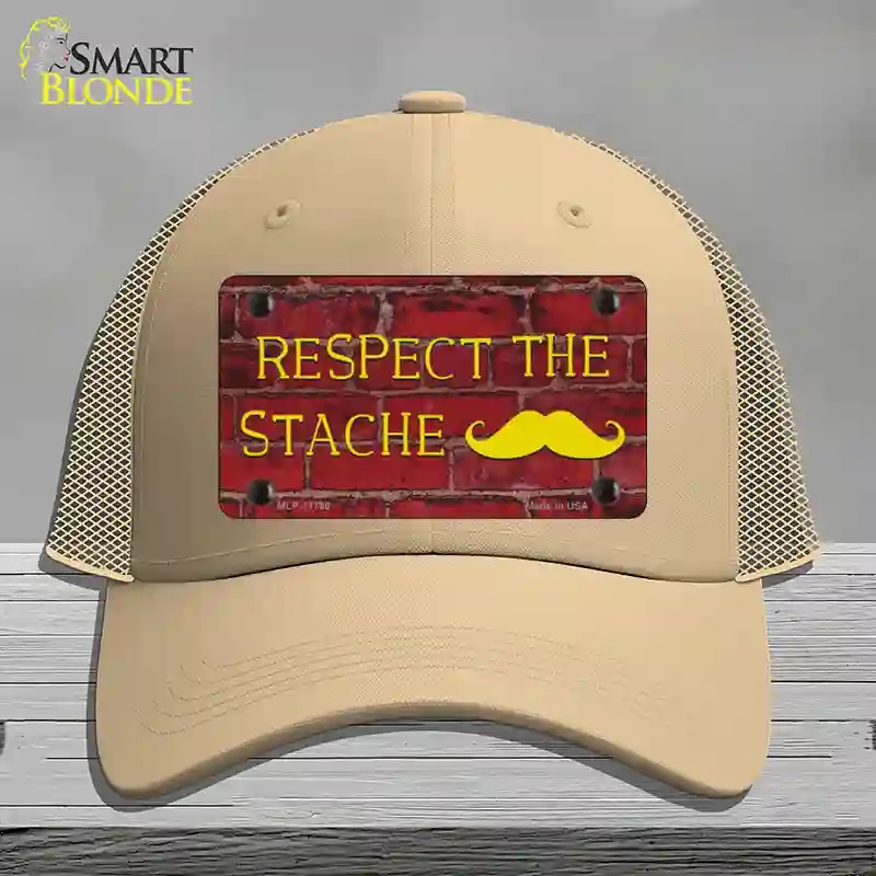HAT15-MLP-11790 Respect the Stache Novelty License Plate Hat, Mesh - Khaki