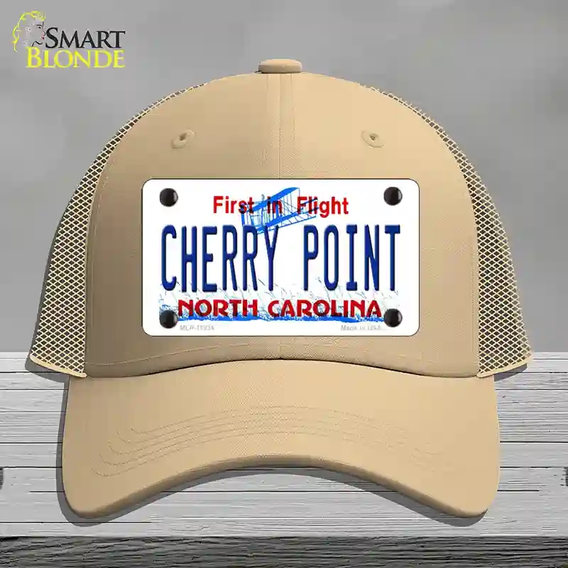 HAT15-MLP-11834 Cherry Point North Carolina Novelty License Plate Hat, Mesh - Khaki