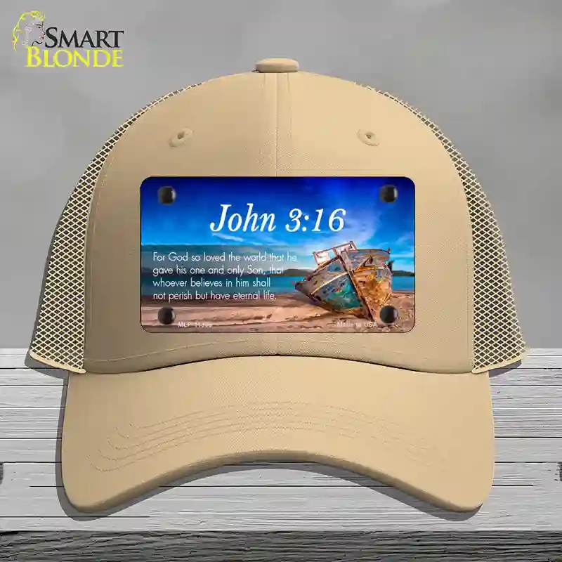 HAT15-MLP-11868 John 3 16 Beach Novelty License Plate Hat, Mesh - Khaki