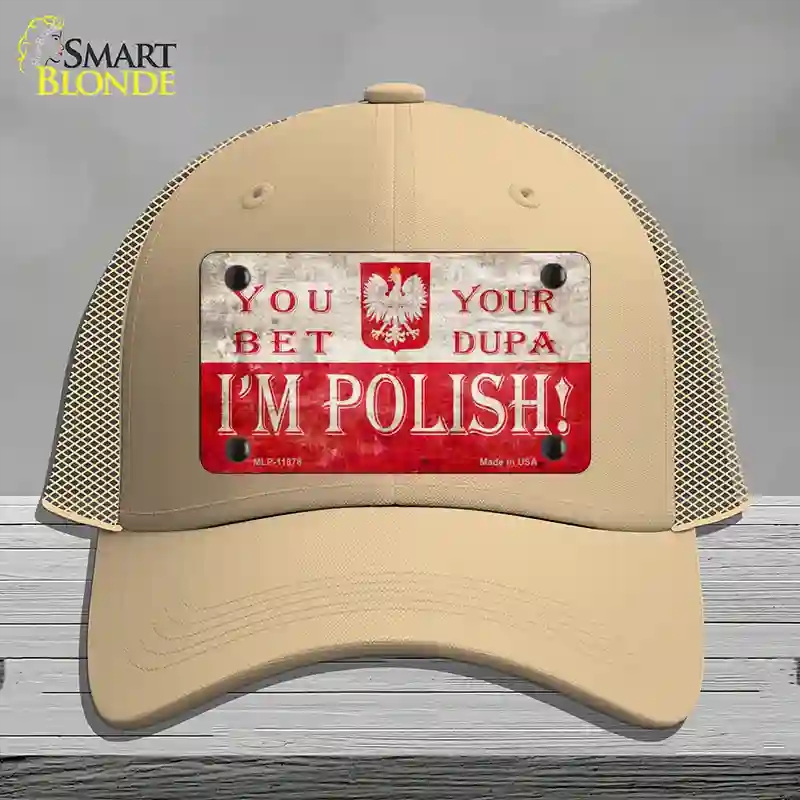 HAT15-MLP-11878 Im Polish Novelty License Plate Hat, Mesh - Khaki