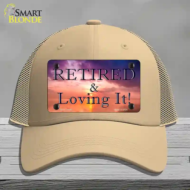 HAT15-MLP-11909 Retired & Loving It Novelty License Plate Hat, Mesh - Khaki