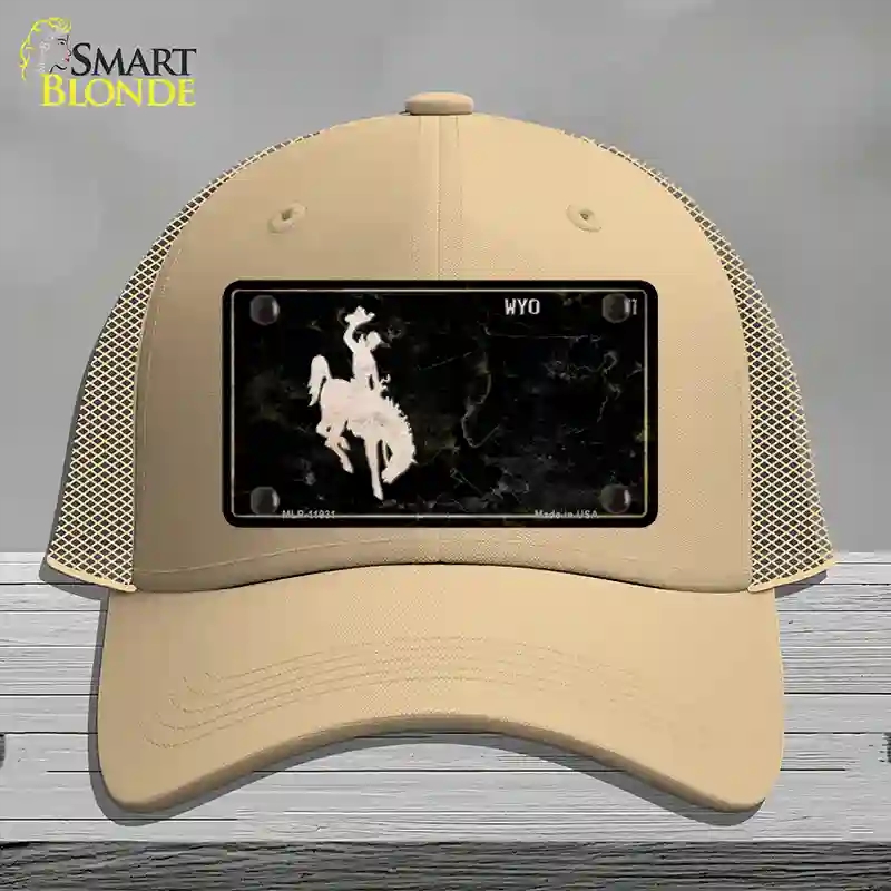 HAT15-MLP-11931 Wyoming Black Rusty Novelty License Plate Hat, Mesh - Khaki