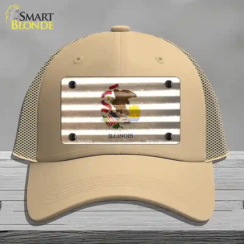 HAT15-MLP-11954 Illinois Corrugated Flag Novelty License Plate Hat, Mesh - Khaki