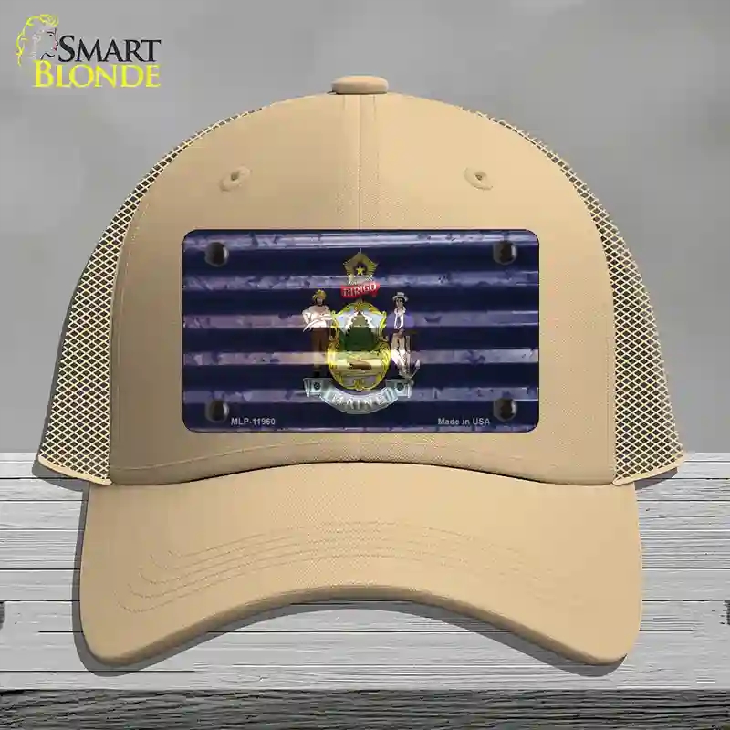 HAT15-MLP-11960 Maine Corrugated Flag Novelty License Plate Hat, Mesh - Khaki