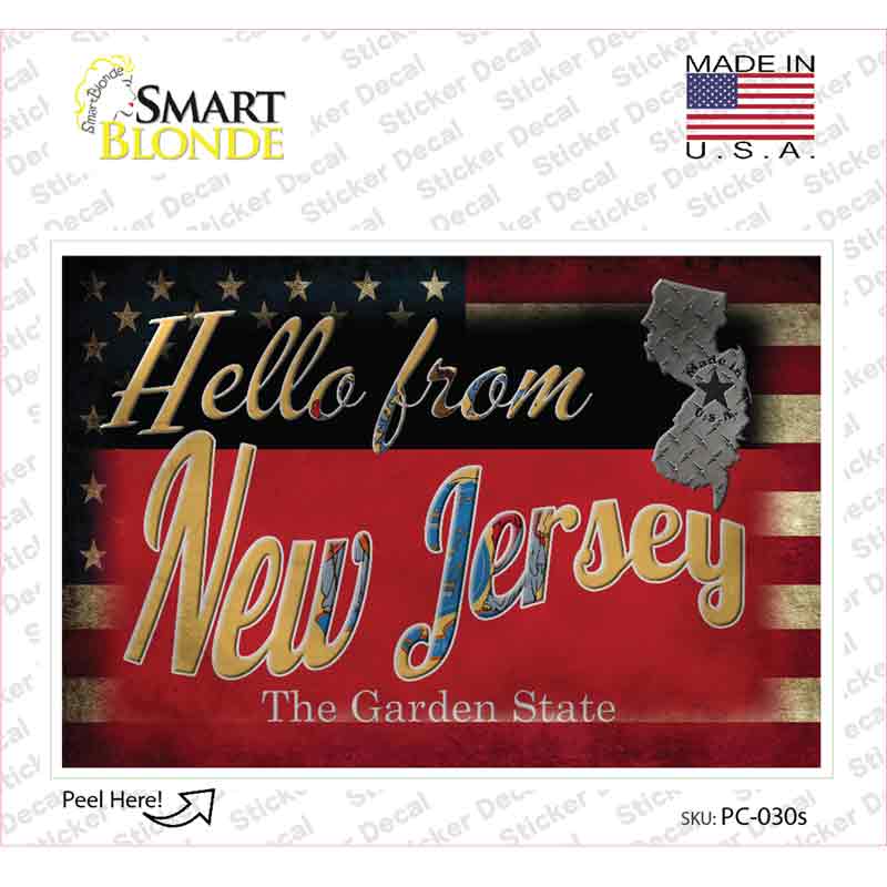 PC-030s-M Hello From   Jersey Novelty Postcard Sticker Decals, Medium