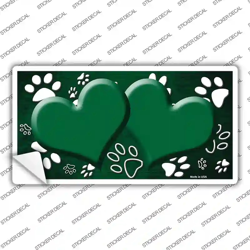 LP-7574s-S Paw Heart Green White Novelty Sticker Decal, Small