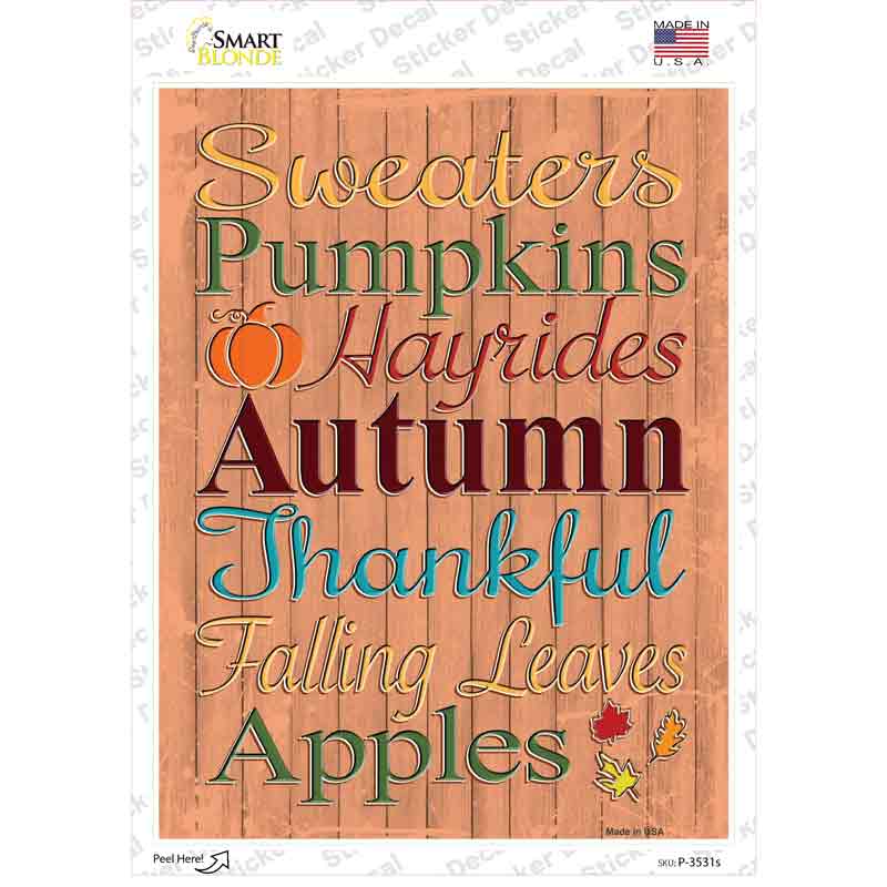 P-3531s-M Sweaters Pumpkins Autumn Novelty Rectangular Sticker Decal, Medium