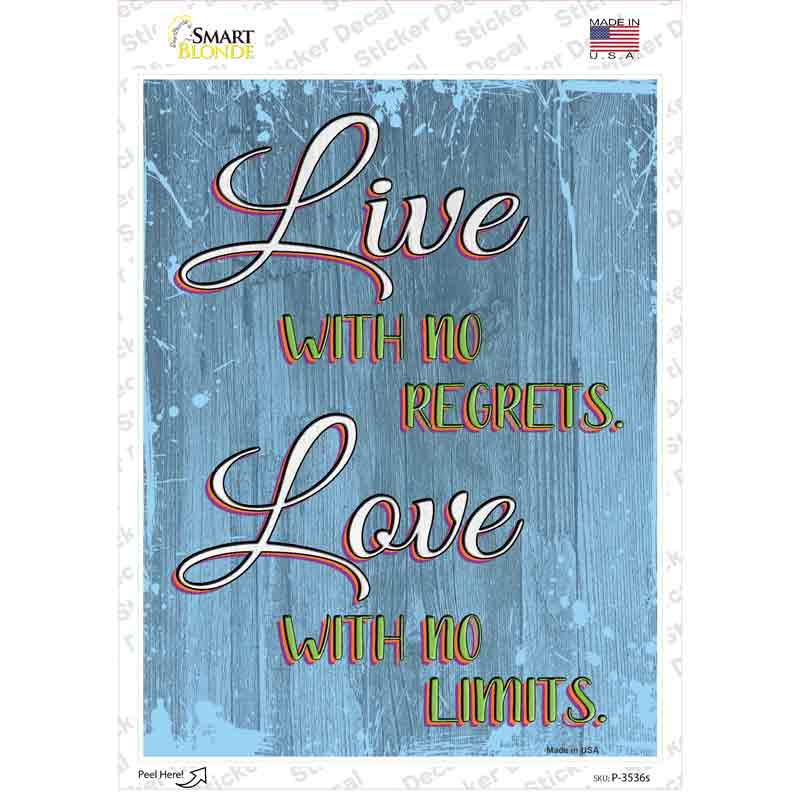 P-3536s-M Live with No Regrets Novelty Rectangular Sticker Decal, Medium