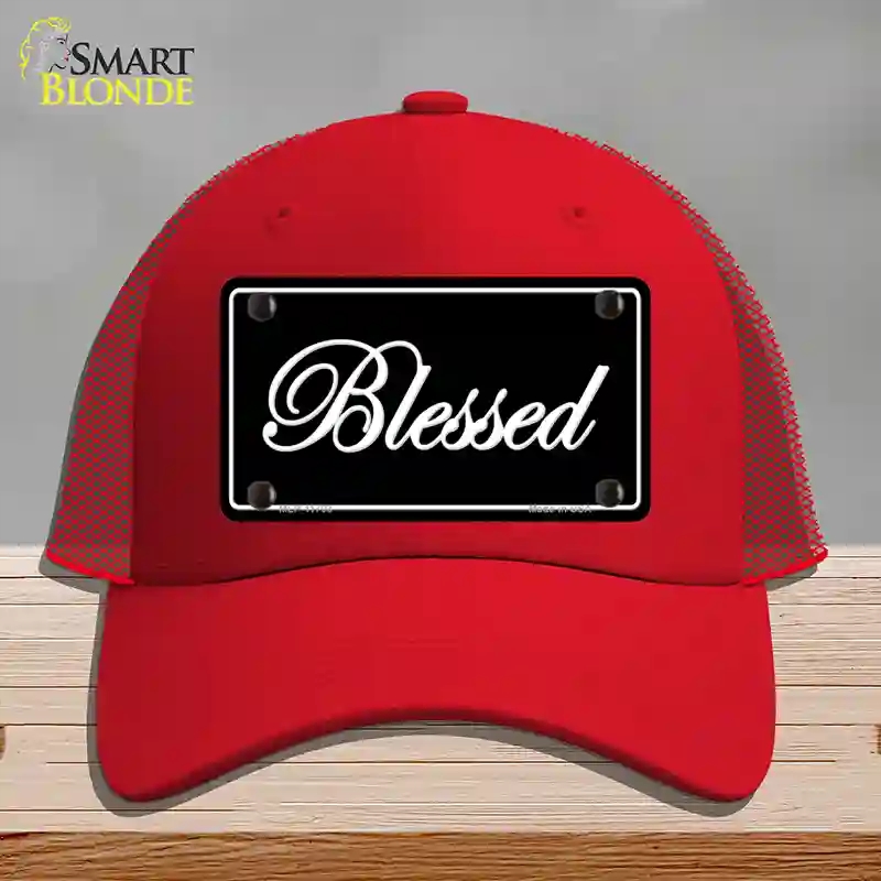 HAT17-MLP-11703 Blessed Black Novelty License Plate Hat, Mesh - Red