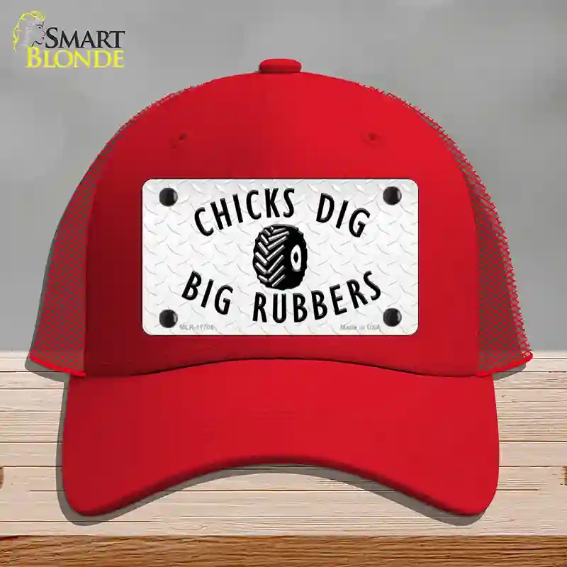 HAT17-MLP-11705 Chicks Dig Big Rubbers Novelty License Plate Hat, Mesh - Red