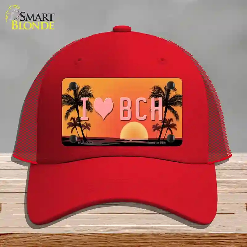 HAT17-MLP-11774 I Love Beach Novelty License Plate Hat, Mesh - Red
