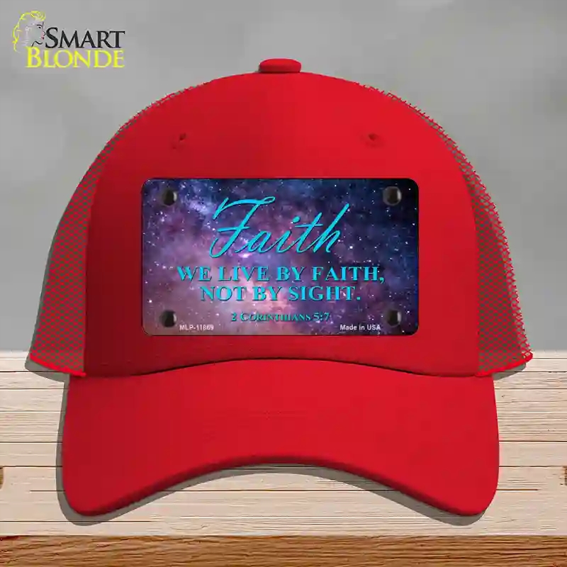 HAT17-MLP-11869 Live By Faith Novelty License Plate Hat, Mesh - Red