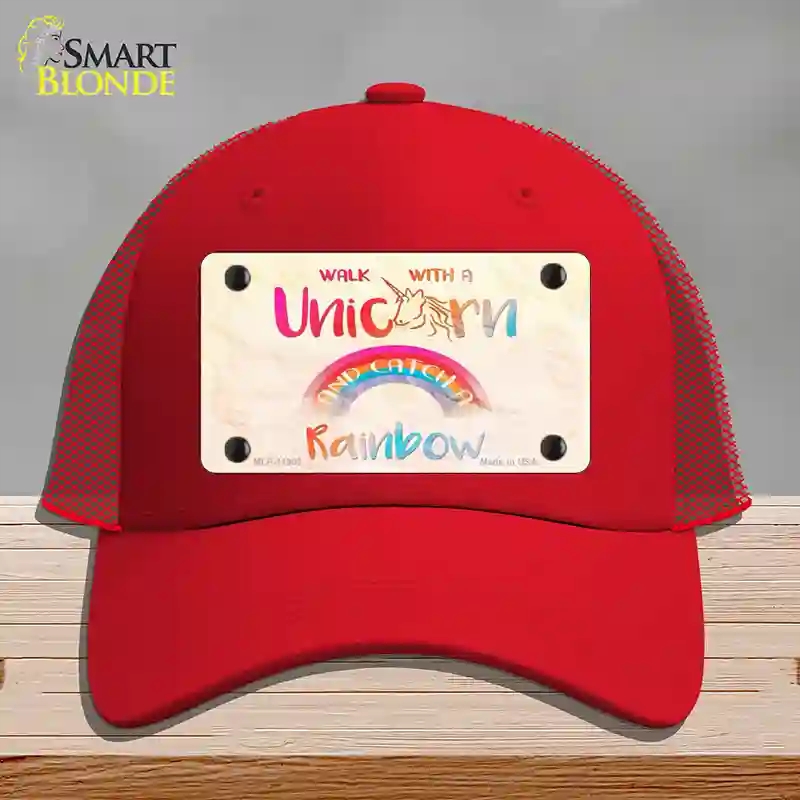 HAT17-MLP-11903 Walk with a Unicorn Novelty License Plate Hat, Mesh - Red