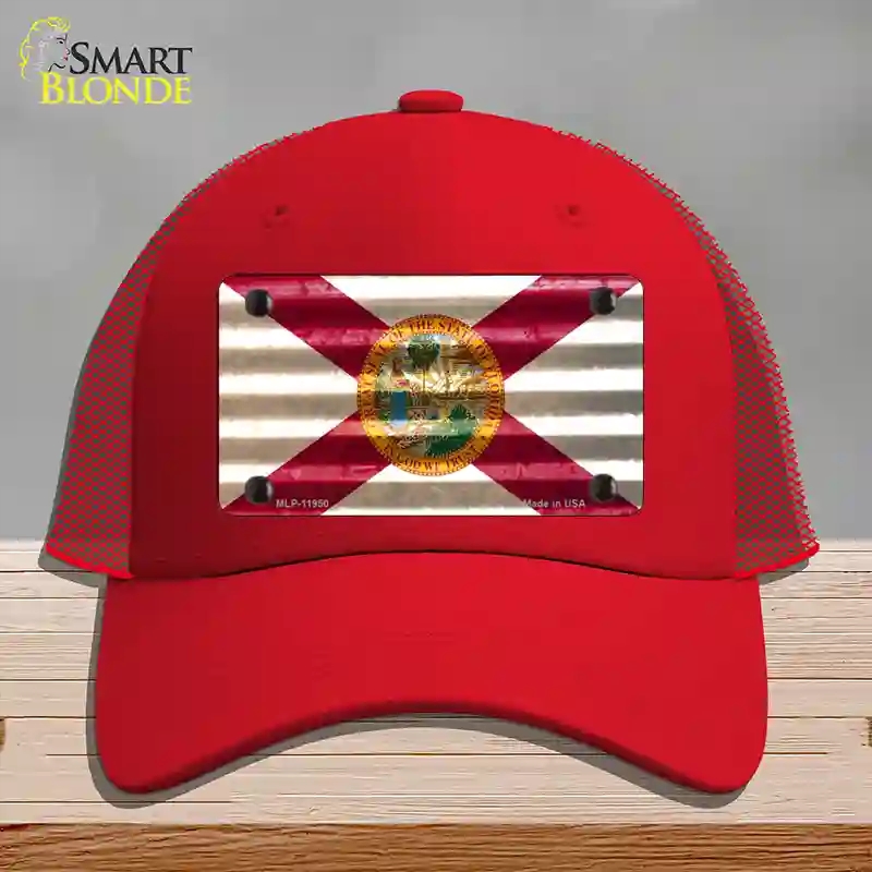 HAT17-MLP-11950 Florida Corrugated Flag Novelty License Plate Hat, Mesh - Red