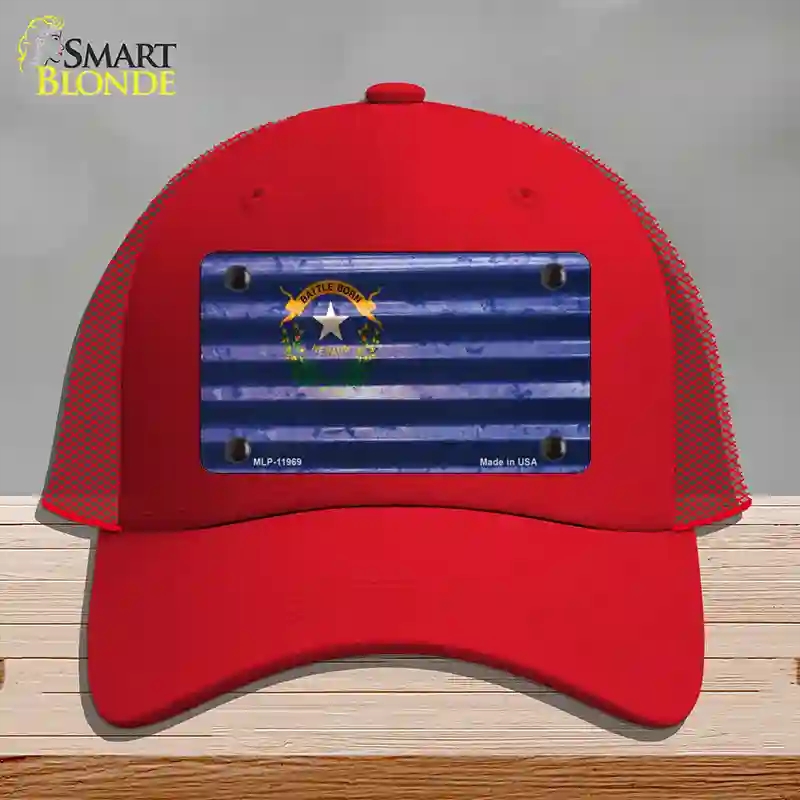 HAT17-MLP-11969 Nevada Corrugated Flag Novelty License Plate Hat, Mesh - Red