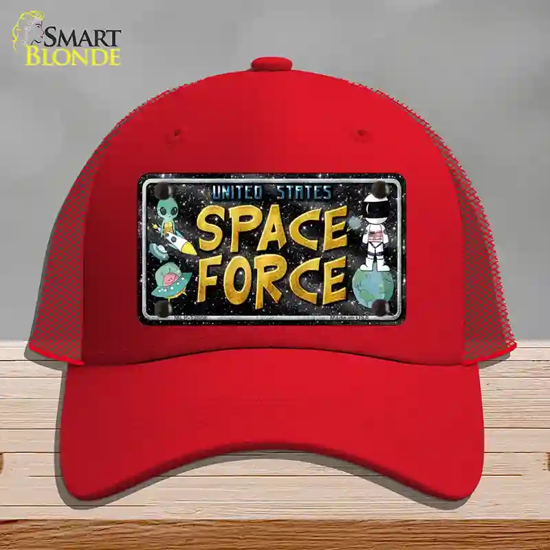 HAT17-MLP-12056 Space Force Novelty License Plate Hat, Mesh - Red