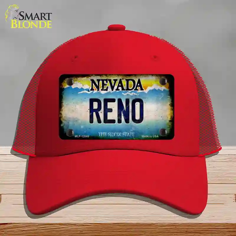 HAT17-MLP-12068 Nevada Reno Novelty License Plate Hat, Mesh - Red