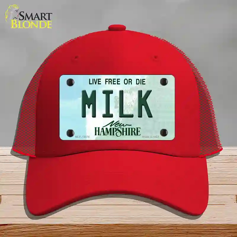 HAT17-MLP-12074 Milk   Hampshire State Novelty License Plate Hat, Mesh - Red