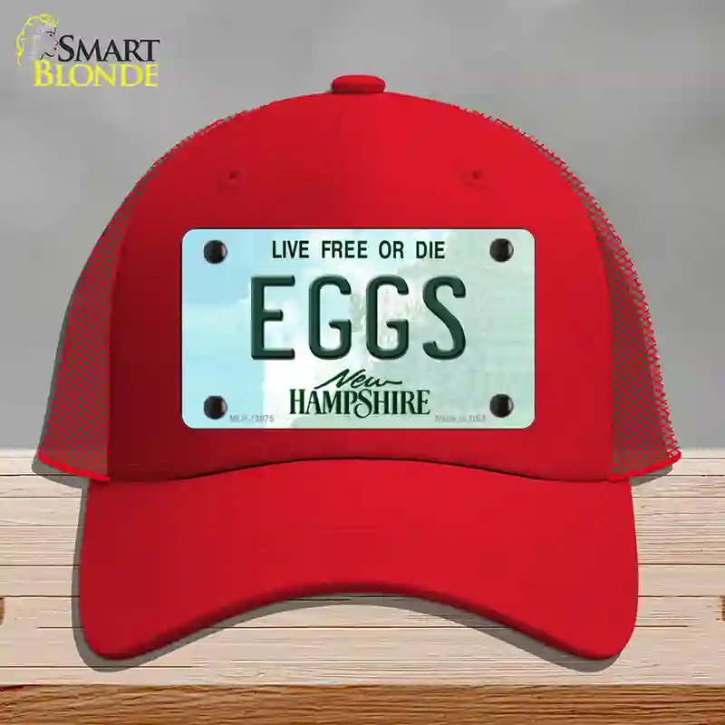 HAT17-MLP-12075 Eggs   Hampshire State Novelty License Plate Hat, Mesh - Red