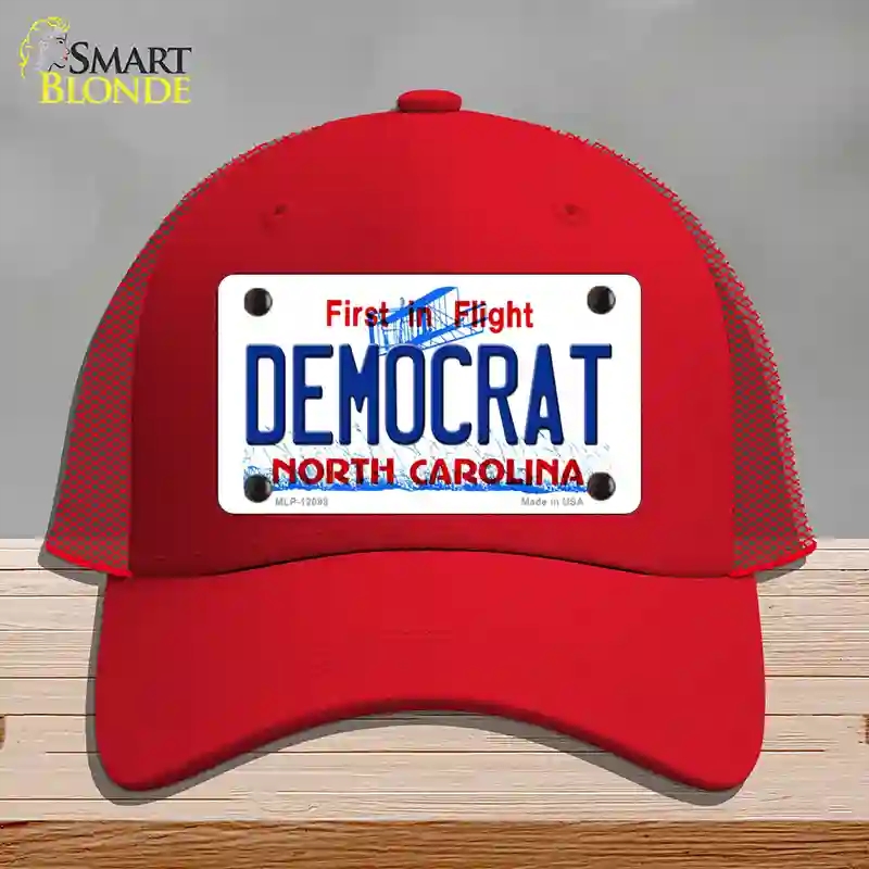 HAT17-MLP-12098 Democrat North Carolina State Novelty License Plate Hat, Mesh - Red