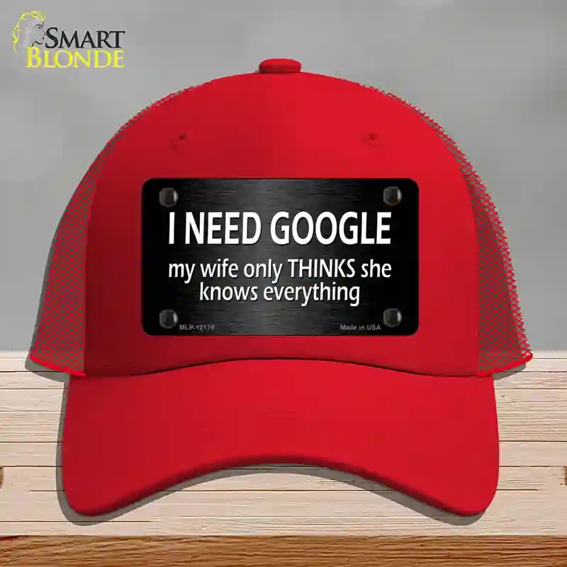 HAT17-MLP-12174 I Need Google Novelty License Plate Hat, Mesh - Red