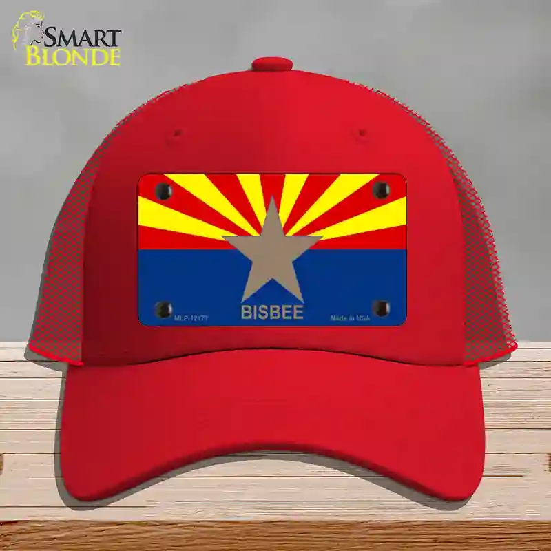 HAT17-MLP-12177 Bisbee Arizona Flag Novelty License Plate Hat, Mesh - Red