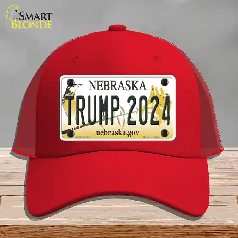 HAT17-MLP-12242 Trump 2024 Nebraska Novelty License Plate Hat, Mesh - Red