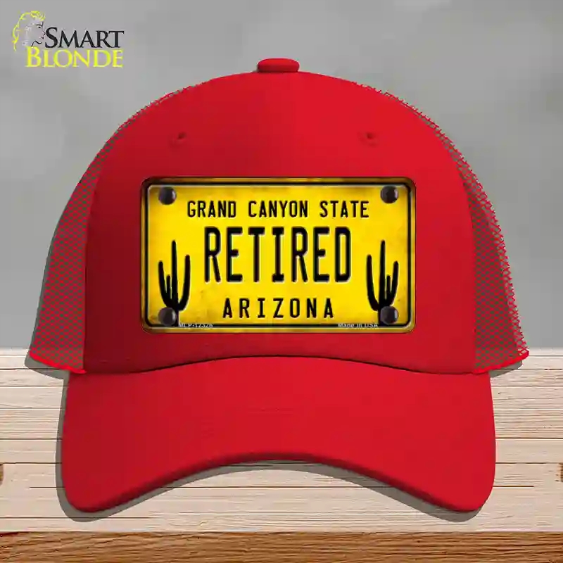 HAT17-MLP-12326 Arizona Retired Yellow Novelty License Plate Hat, Mesh - Red
