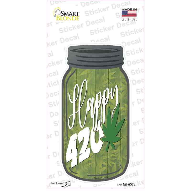 MJ-607s-M Happy 420 Novelty Mason Jar Sticker Decal, Medium