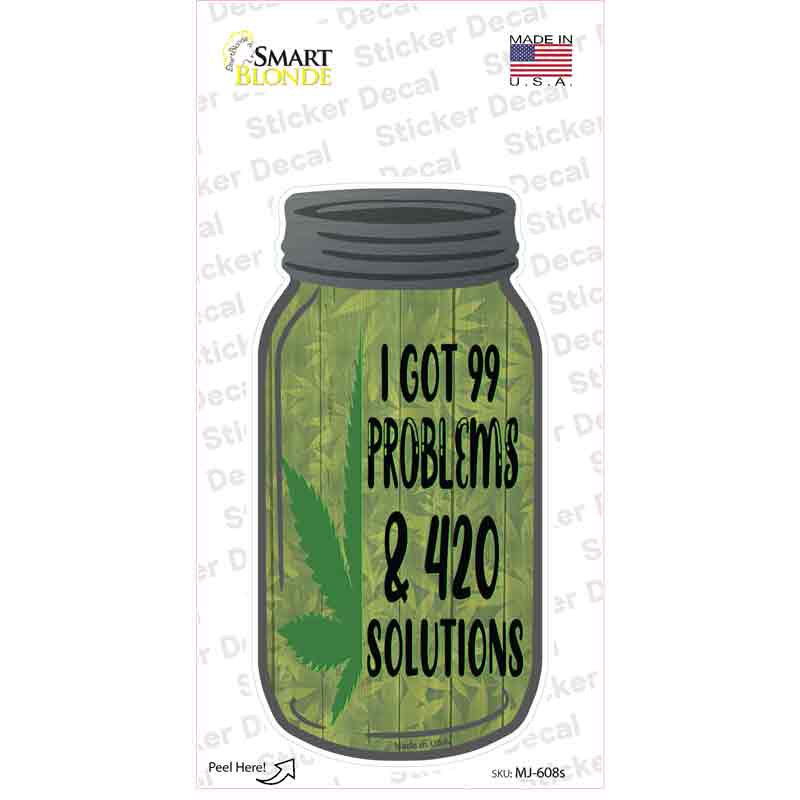 MJ-608s-M 420 Solutions Novelty Mason Jar Sticker Decal, Medium